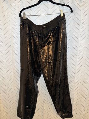 Express Black Sequin Jogger Pants with Drawstring